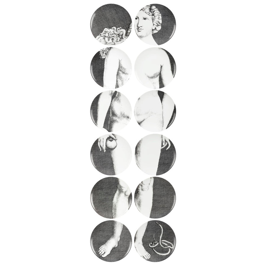 Fornasetti | Set of 12 Eva Wall Plates (Black and White)