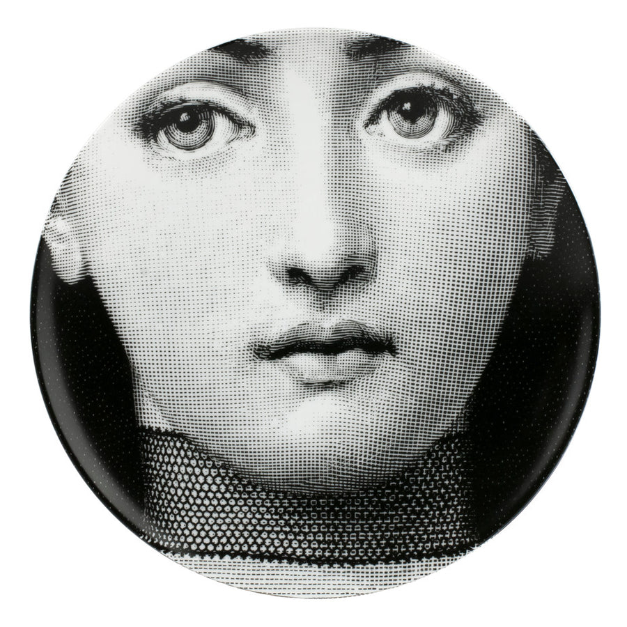 Fornasetti black and white ceramic wall plate with face of Lina Cavalieri