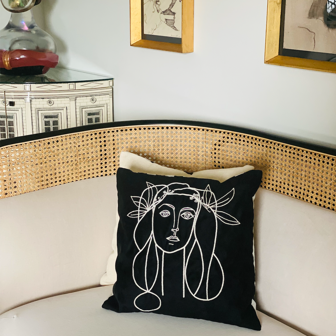 Leclaireur Los Angeles - Portrait of Francoise Gilot Cushion in Black Suede - Leclaireur Los Angeles