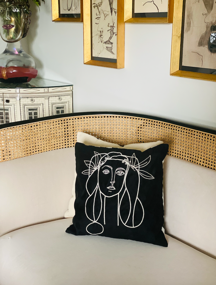 Leclaireur Los Angeles - Portrait of Francoise Gilot Cushion in Black Suede - Leclaireur Los Angeles