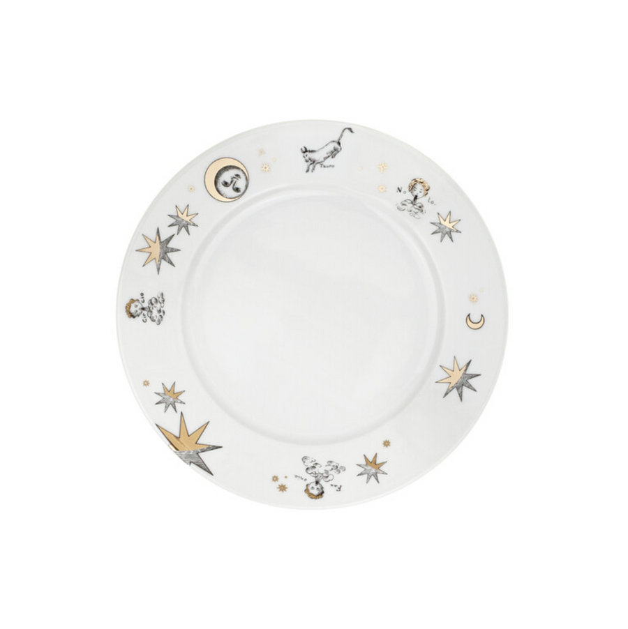 Leclaireur Los Angeles - Fornasetti | Set of 12 dessert plates Astronomici gold/black/white - Fornasetti