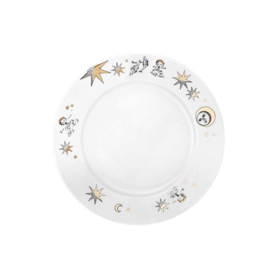 Leclaireur Los Angeles - Fornasetti | Set of 12 dessert plates Astronomici gold/black/white - Fornasetti