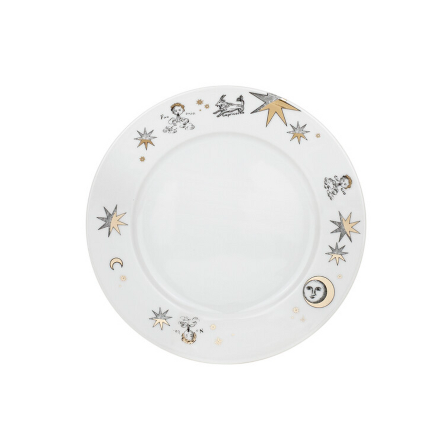 Leclaireur Los Angeles - Fornasetti | Set of 12 dessert plates Astronomici gold/black/white - Fornasetti