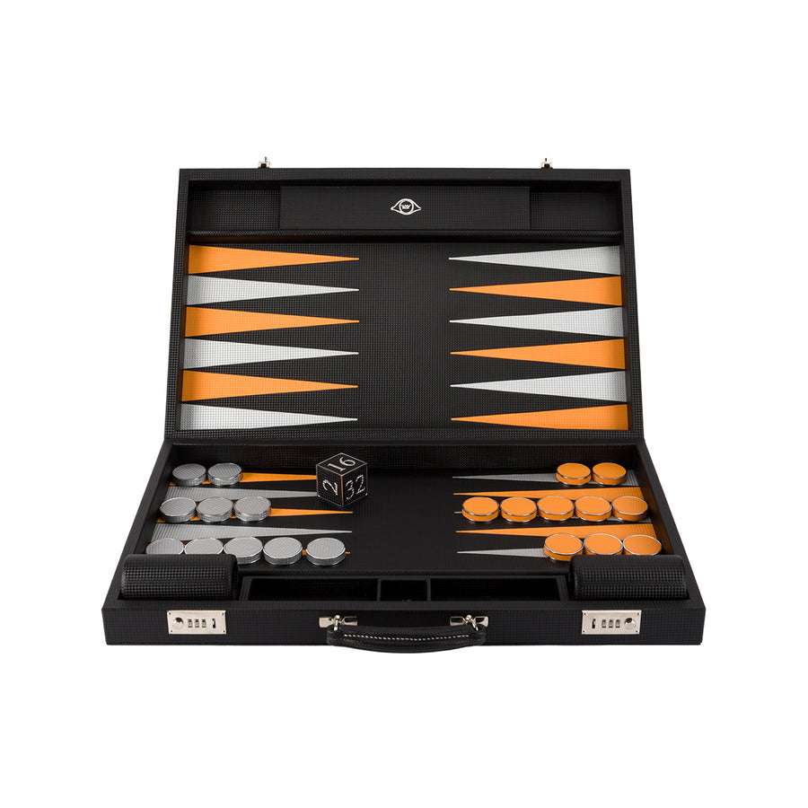 Geoffrey Parker | Carbon Fibre Backgammon in Black/Orange
