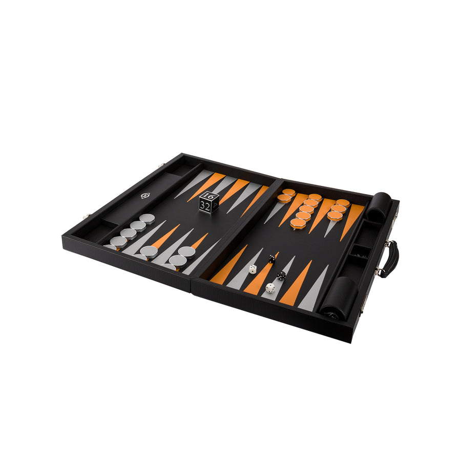 Geoffrey Parker | Carbon Fibre Backgammon in Black/Orange